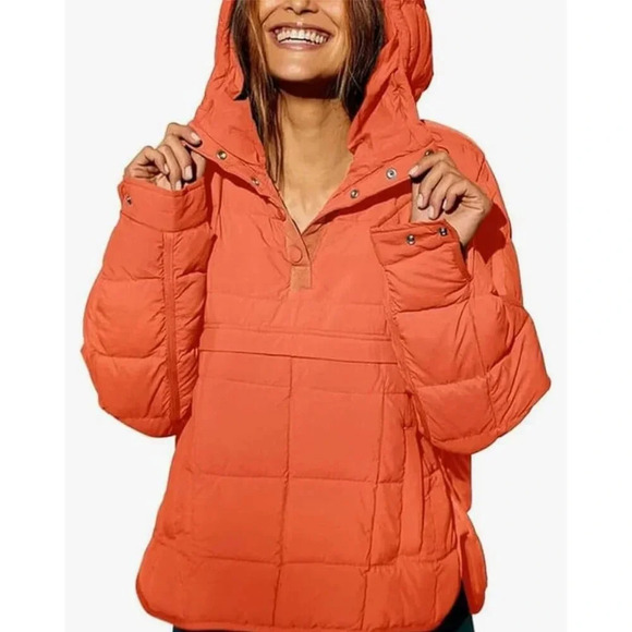Unbranded Womens Oversized Quilted Puffer Hoodie Jacket Orange Size - Picture 1 of 11